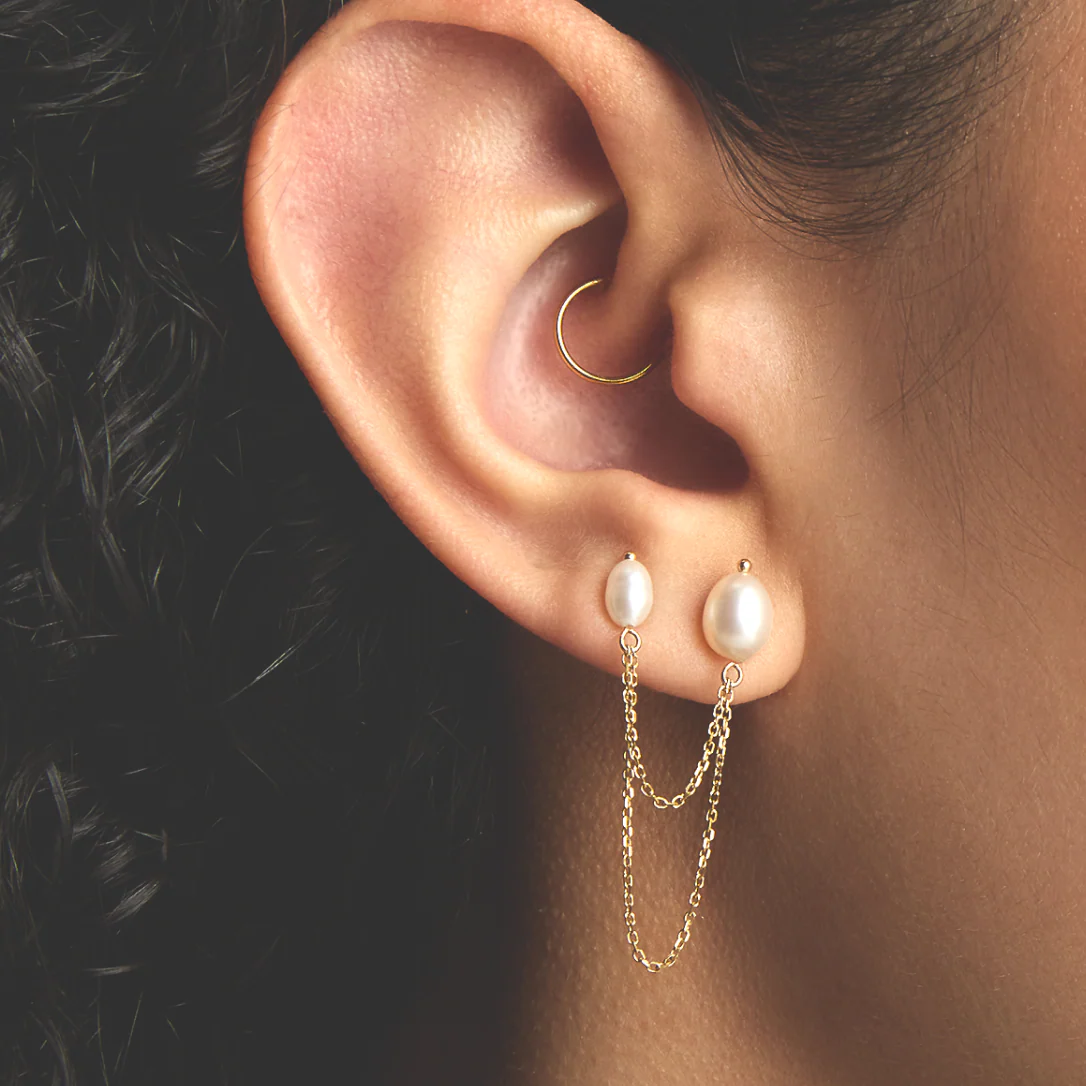 Bella Chained Stud Earring, White - Image 2