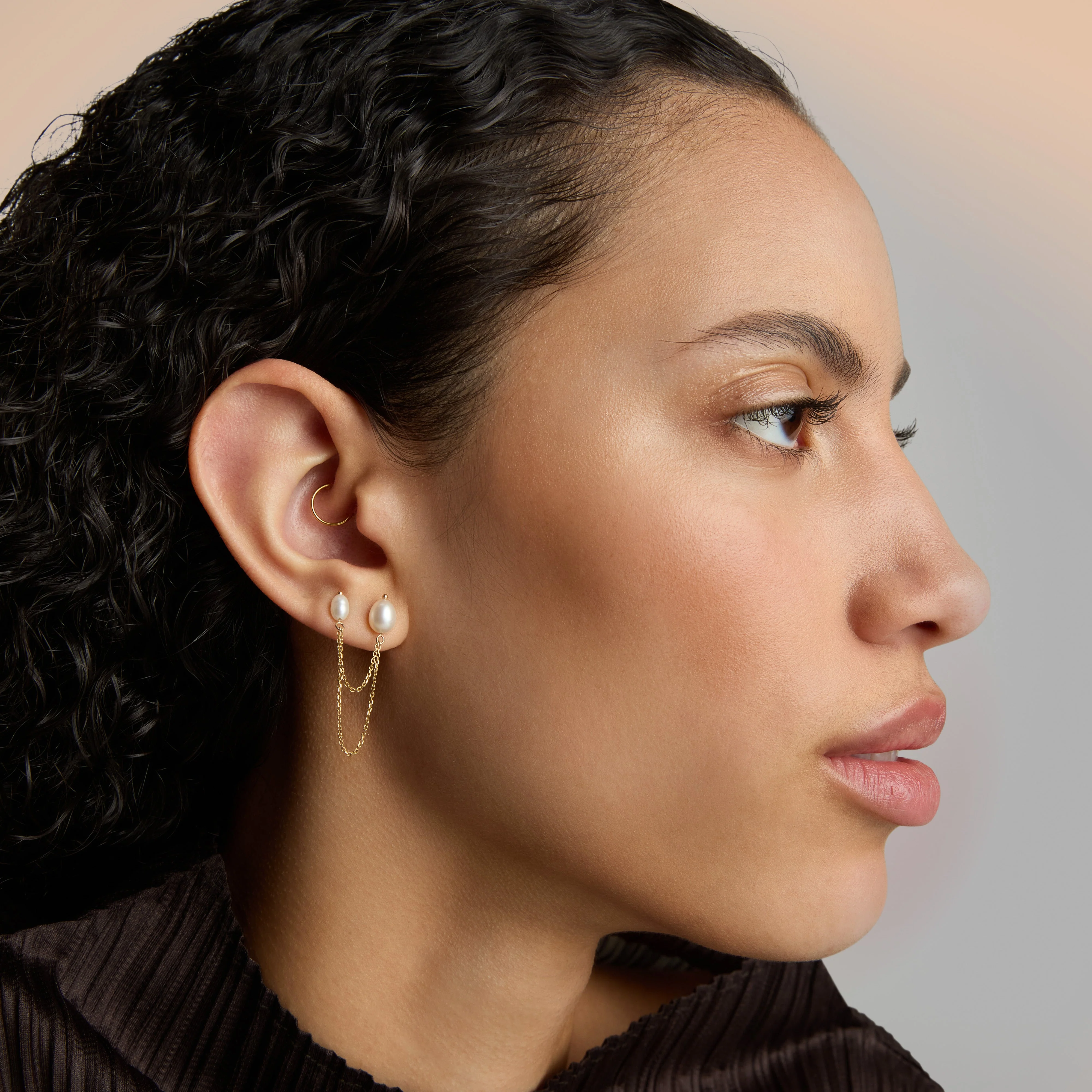 Bella Chained Stud Earring, White - Image 3