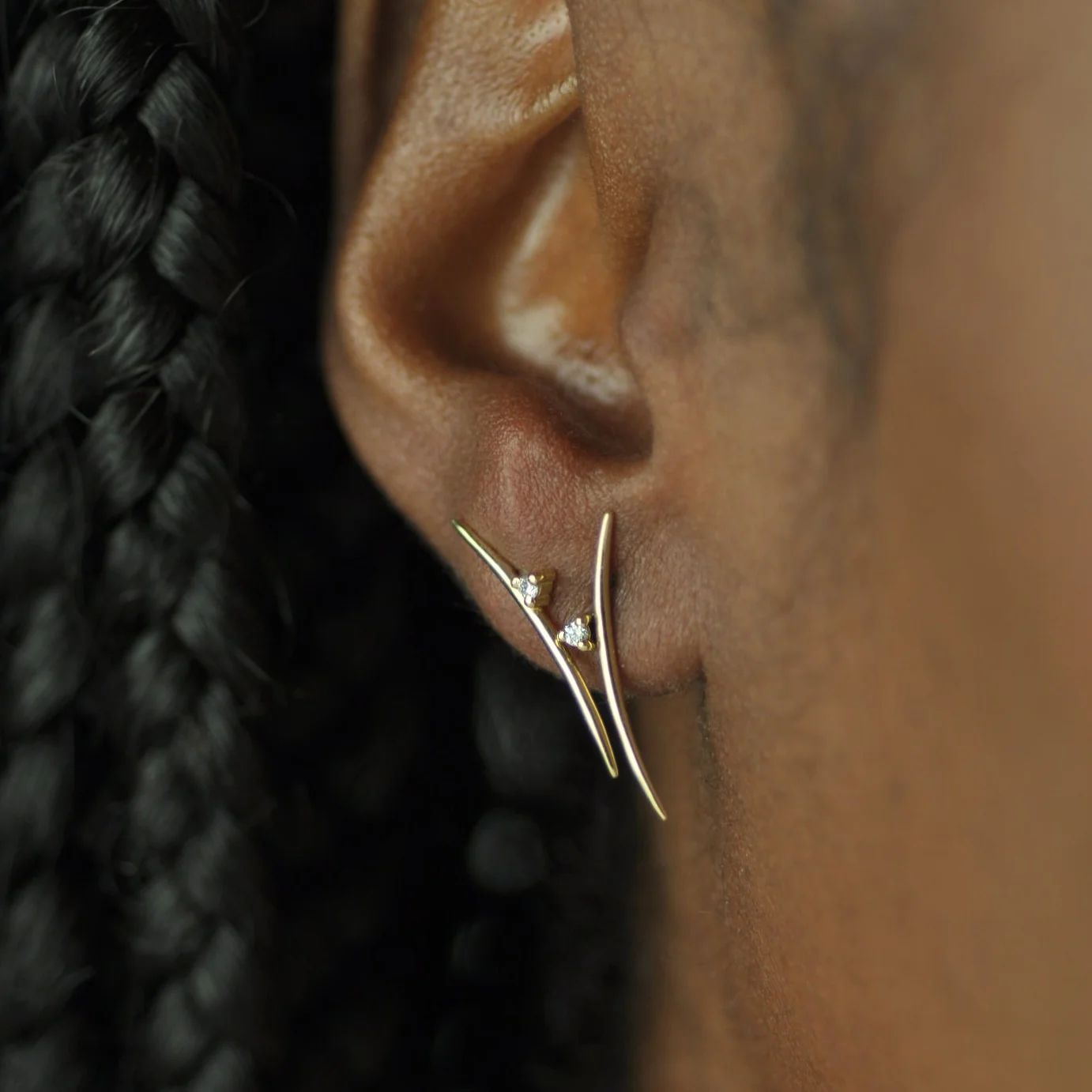 Diamond Long Arc Earrings - Image 5