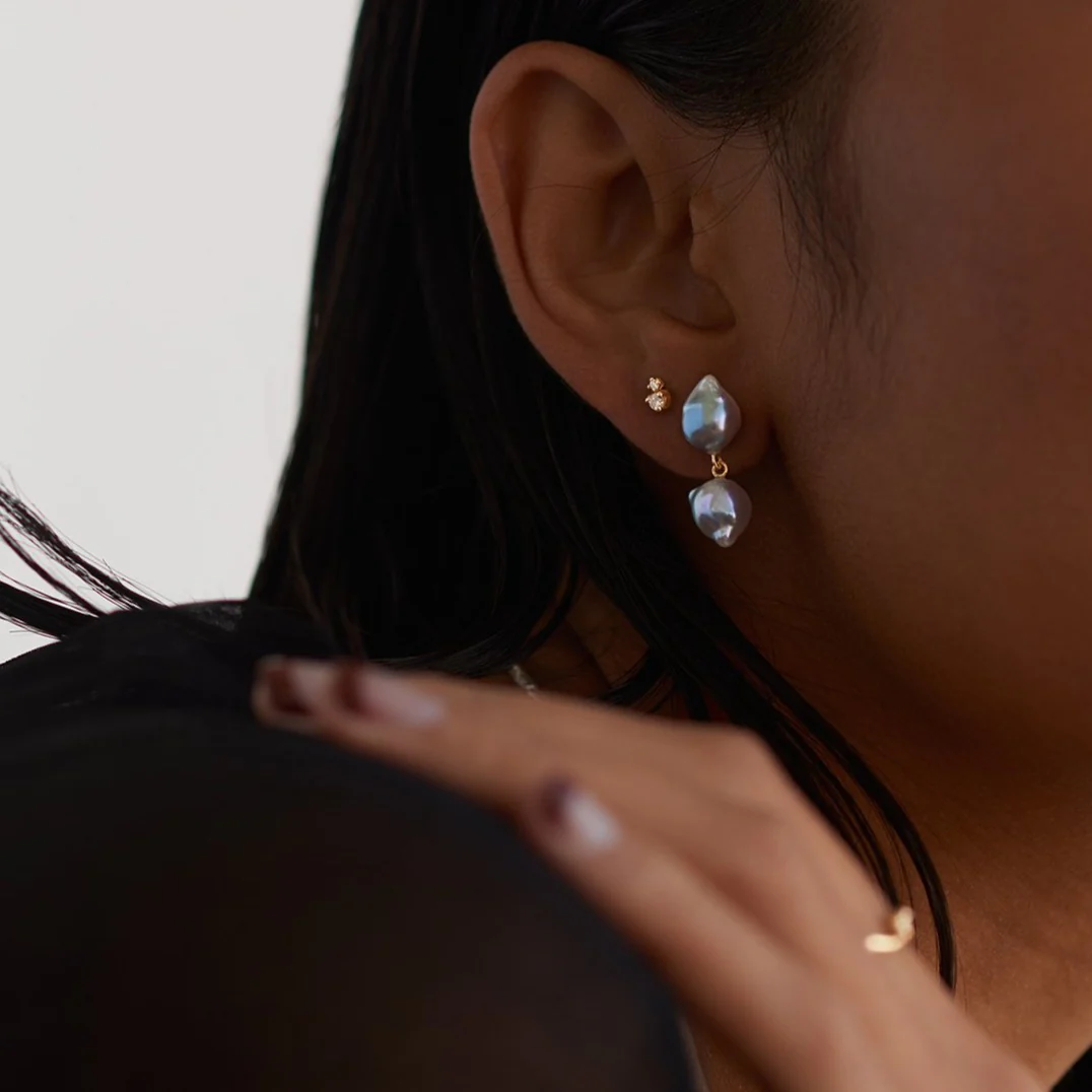 Double Akoya Duo Earrings, Blue - Image 3
