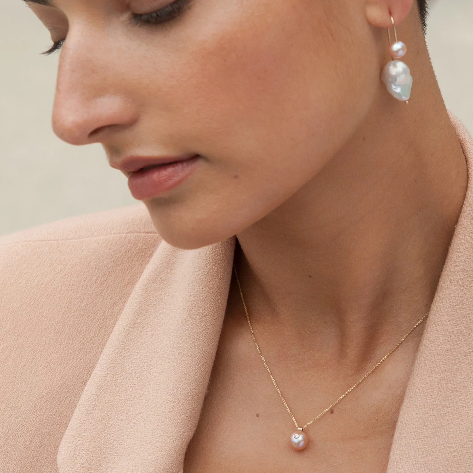 Everly Necklace, Pink Pearl - Image 4