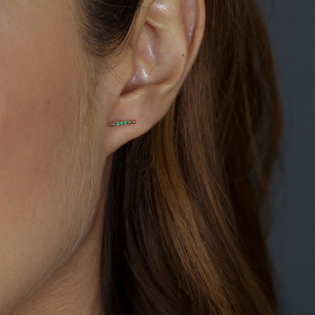 Linea Pave Studs, Emerald - Image 2