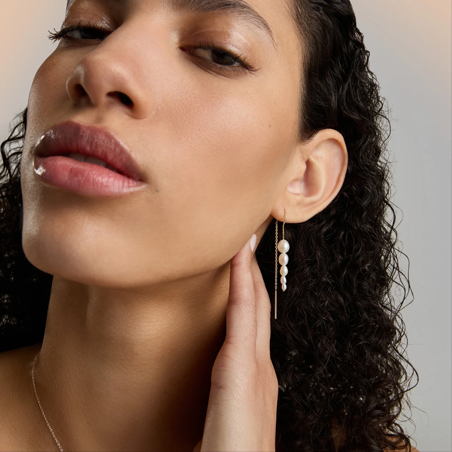 Paloma Threader Earrings, White - Image 2