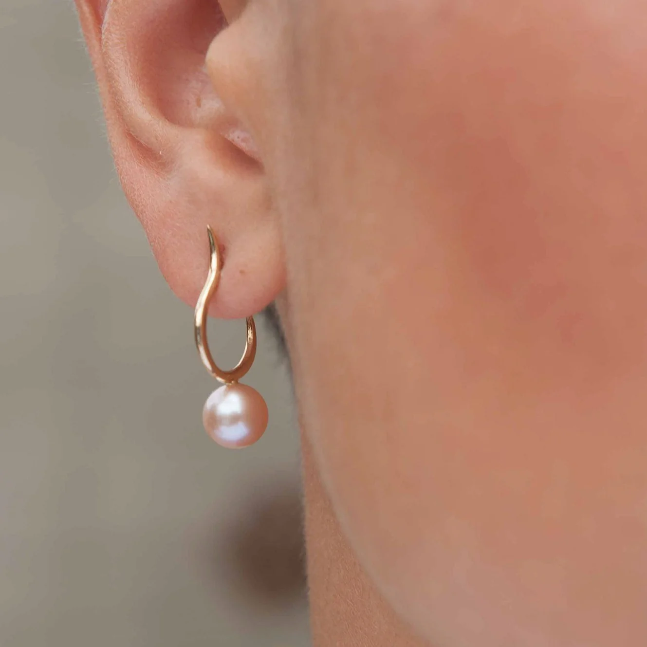 Pearl Moon Hoops, Pink - Image 2