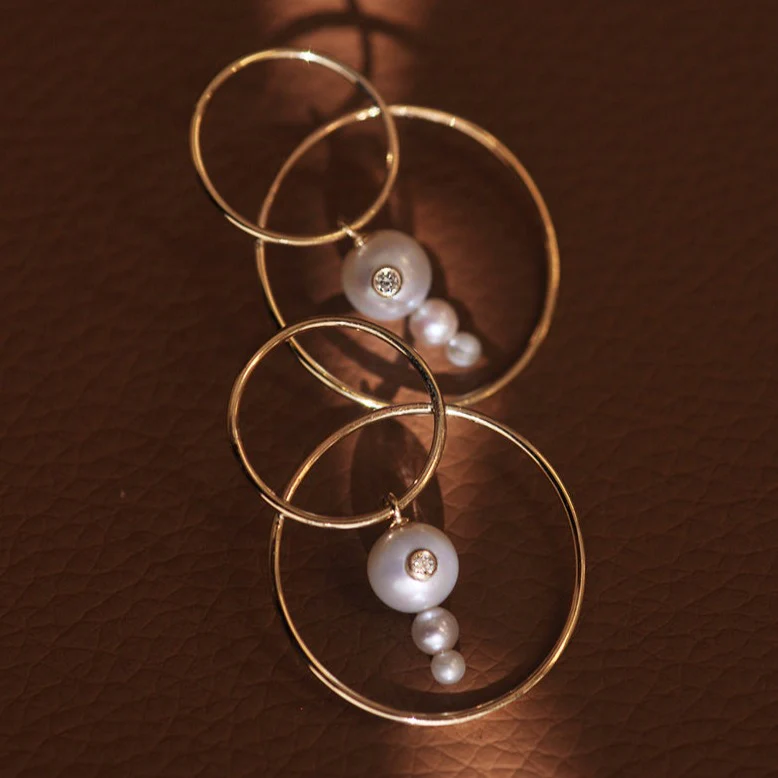 Triple Pearl Diamond Scarpa Earrings - Image 3