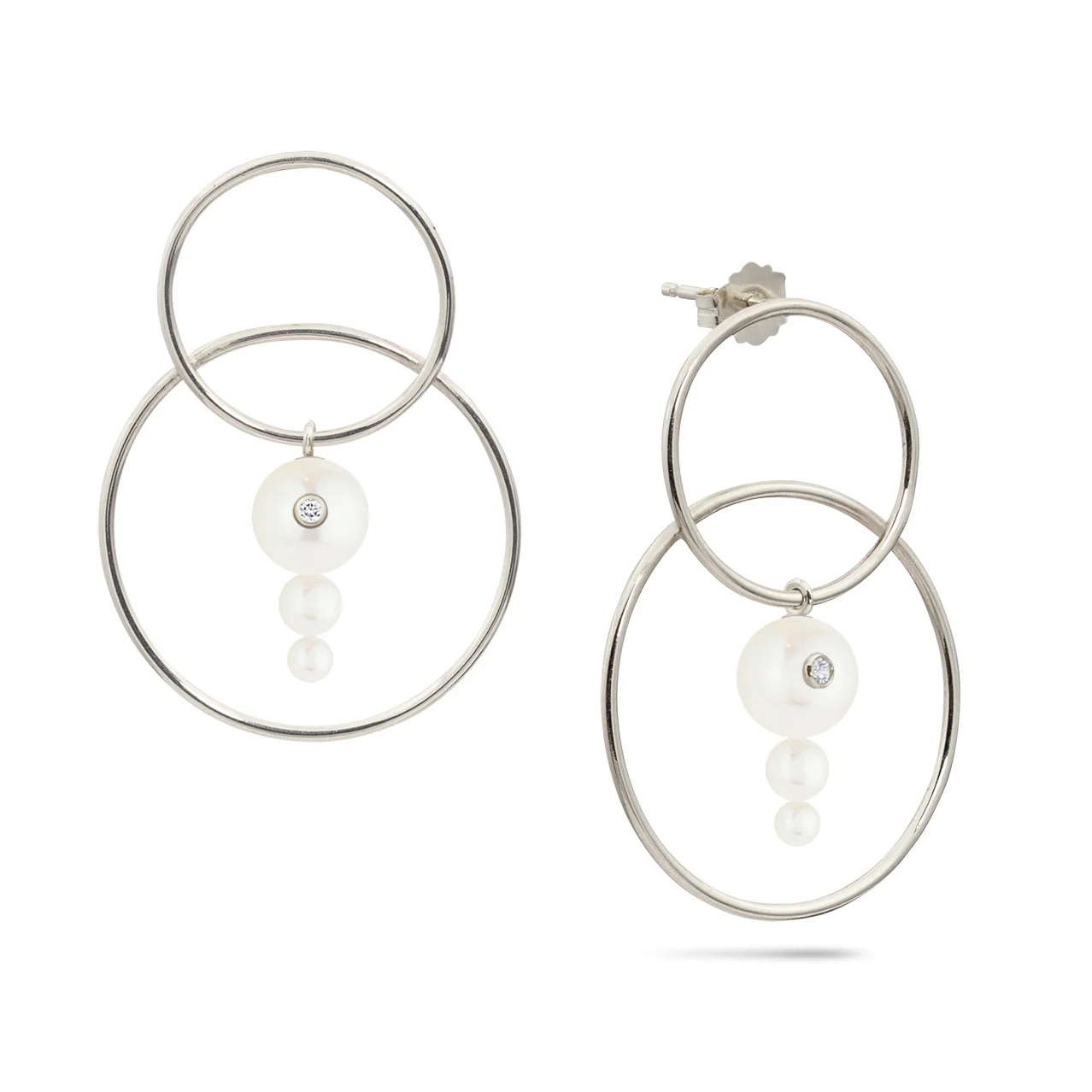 Triple Pearl Diamond Scarpa Earrings - Image 7