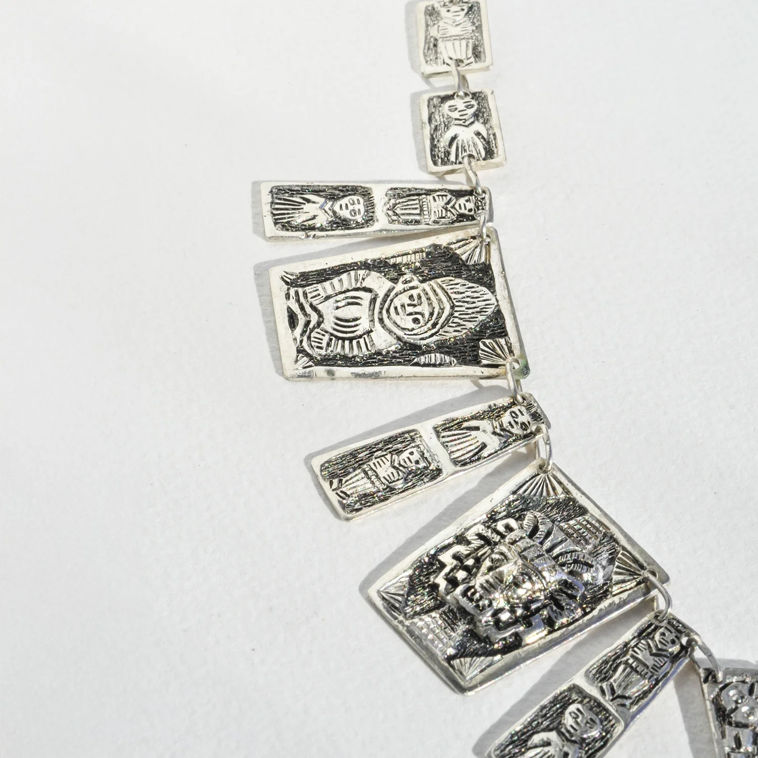 Vintage Silver Etched Totem Panel Necklace - Image 3